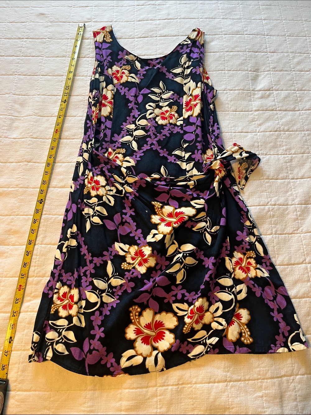 Sleeveless Navy Floral Midi Dress with Tie Waist
